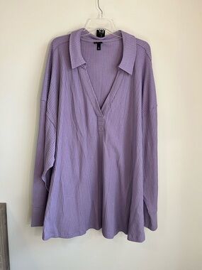 TORRID Lavender Waffle-Knit Long-Sleeve V Neck Collared Top